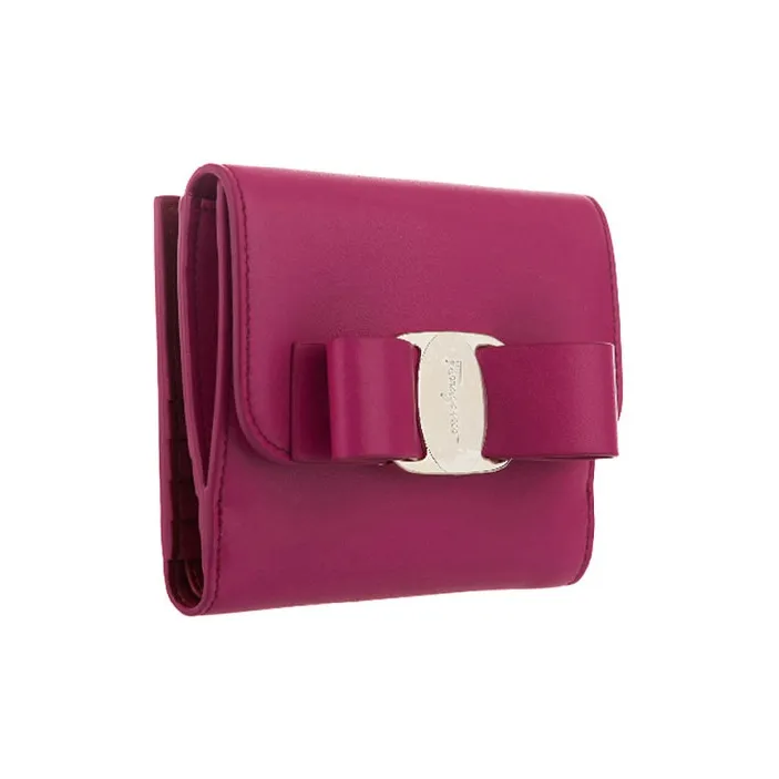 FERRAGAMO Vara Smooth Cow Leather Wallet Regular Women's Peach Pink-2