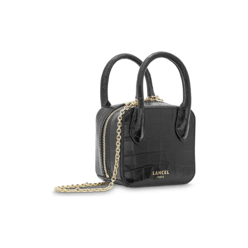 LANCEL Cow Leather Box Bag, One Shoulder Handbag Mini Women's Black-2