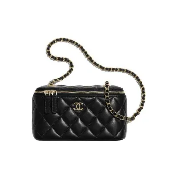 CHANEL Lambskin Box Bag, Chain Bag, Shoulder Bag Women's Black