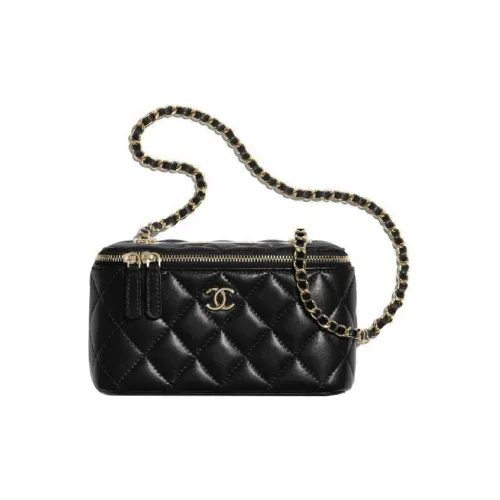 CHANEL Lambskin Box Bag, Chain Bag, Shoulder Bag Women's Black