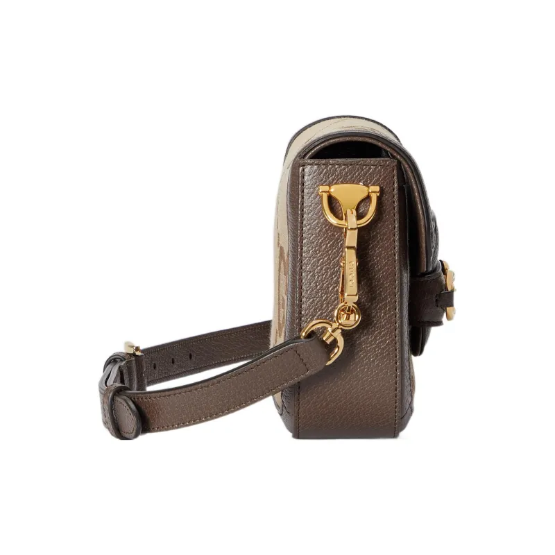 GUCCI Unisex Horsebit 1955 Jumbo GG Mini Crossbody Bag Brown-4