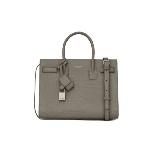 SAINT LAURENT SAC DE JOUR Cow Leather Trunk Bag Tote One Shoulder Handbag Women's Gray