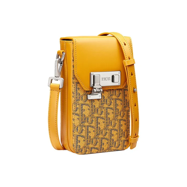 DIOR Lock Canvas With Leather Vertical Cell Phone Pouch, Shoulder Bag, Crossbody Bag Regular Men's Gold-1