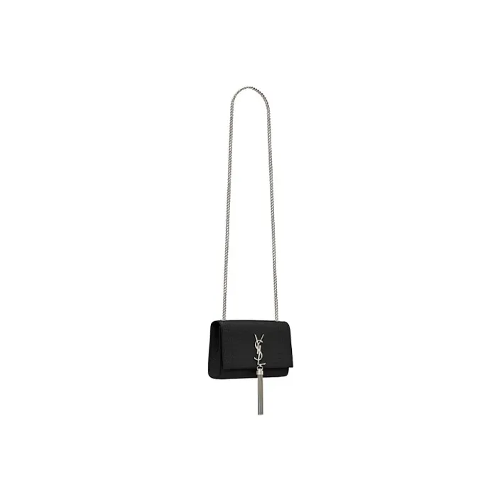 SAINT LAURENT KATE Shiny Leather Fringe Bag, Crossbody Bag, Shoulder Bag Trumpets Women's Black-2