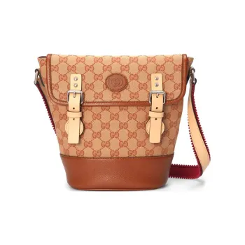 GUCCI Canvas With Leather Messenger Bag Shoulder Bag Crossbody Bag Regular Kids' Camel/Brown Beige