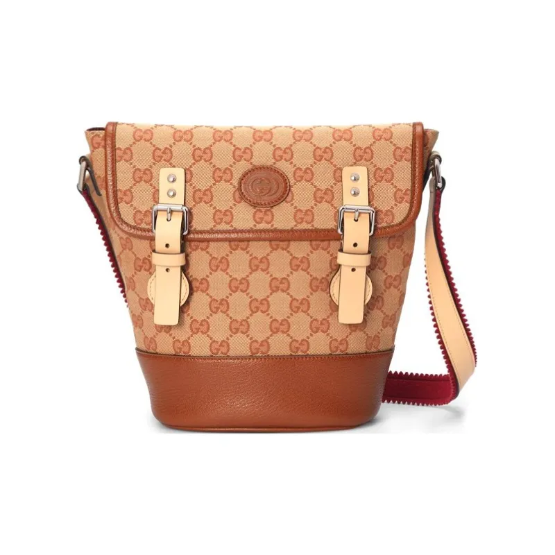 GUCCI Canvas With Leather Messenger Bag Shoulder Bag Crossbody Bag Regular Kids' Camel/Brown Beige-0