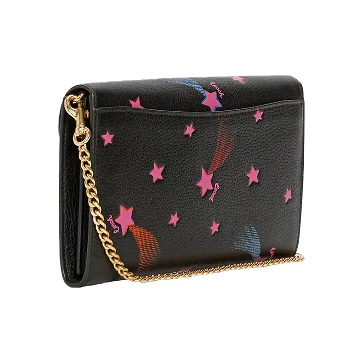 COACH Tammie Pebbled Leather Envelope Bag, Crossbody Bag Trumpets Women's Black-2