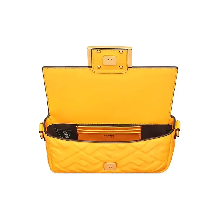 FENDI Baguette Fabric With Sheepskin Patchwork Baguette Bag Handbag Shoulder Bag Crossbody Bag Mini Women's Orange-3