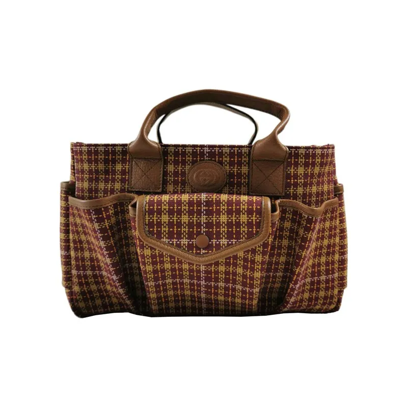GUCCI Canvas Leather Tote Bag Shopping Bag Kids' Brown Red-0