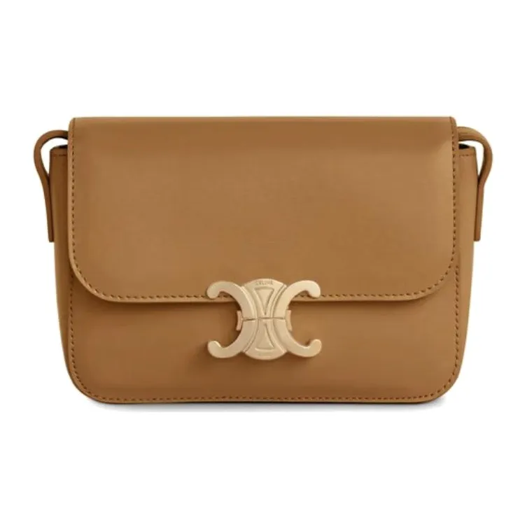 CELINE Triomphe Cow Leather Crossbody Bag Regular Women's Yellow Brown/Caramel-0