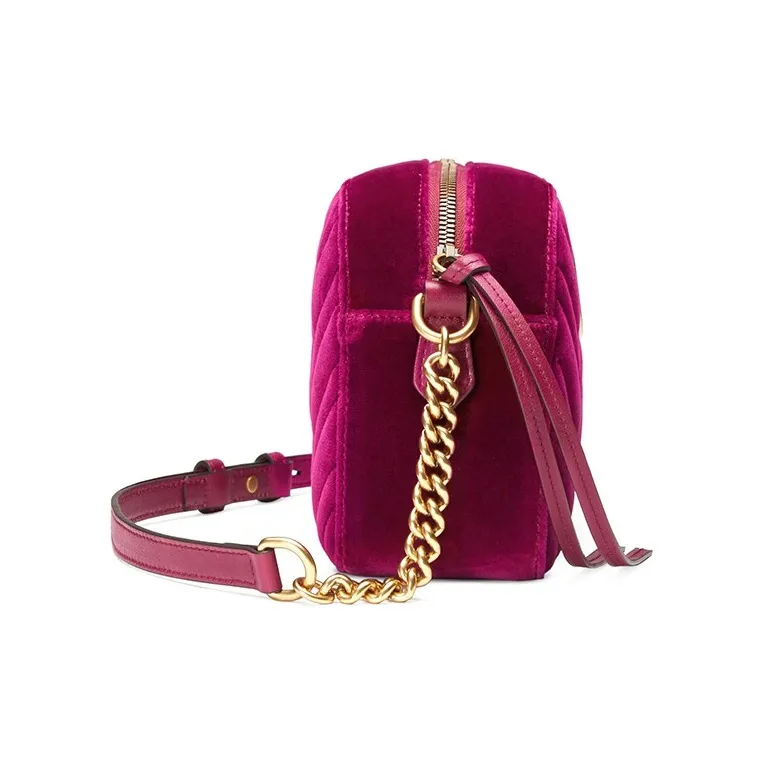 GUCCI Velvet Camera Bag Shoulder Bag Crossbody Bag Small Size Women's Fuchsia-2