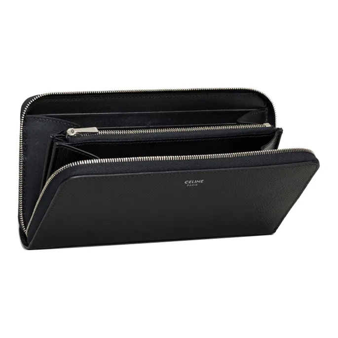 CELINE Cow Leather Wallet Large Size Men's Black-3