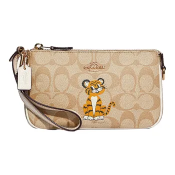 COACH Nolita 19 Coated Canvas With Pebbled Leather Pochette Wrist Bag Clutch Small Size Women's Khaki White