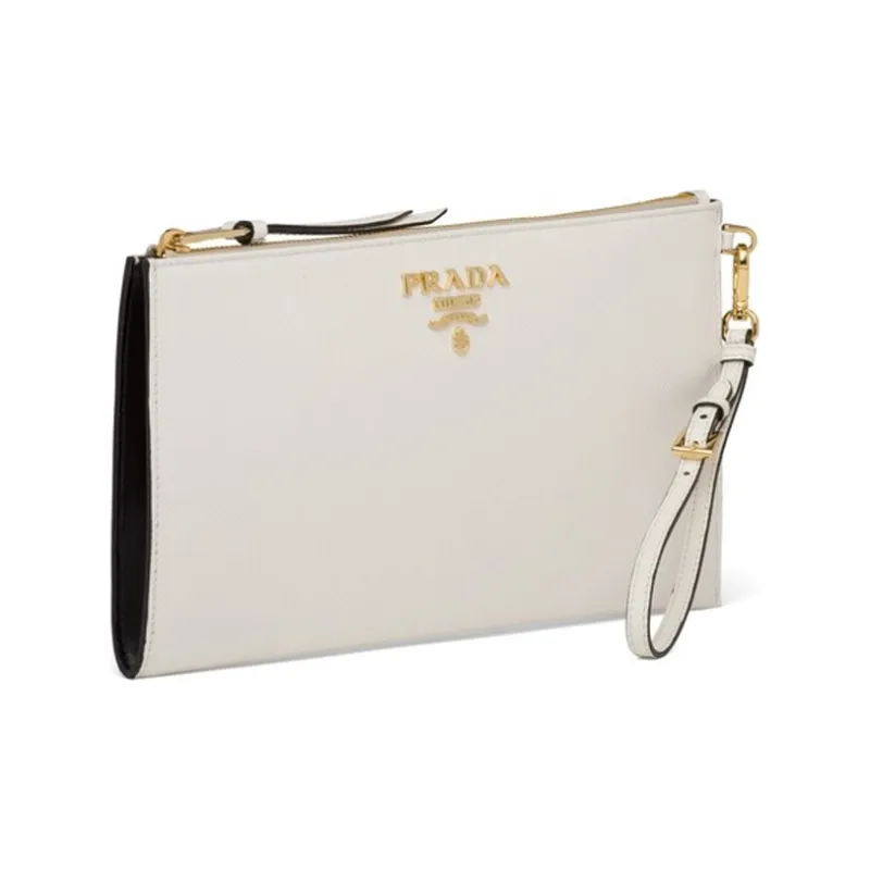 PRADA Saffiano Leather Clutch Women's White-1