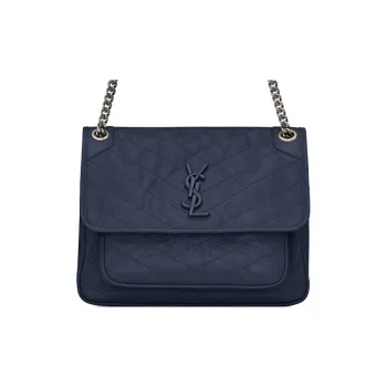 SAINT LAURENT Niki Leather Hobo Bag Chain Bag Crossbody Bag Shoulder Bag Women's Navy Blue