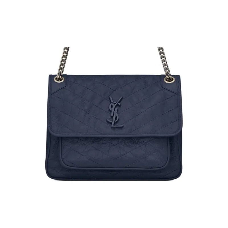 SAINT LAURENT Niki Leather Hobo Bag Chain Bag Crossbody Bag Shoulder Bag Women's Navy Blue-0