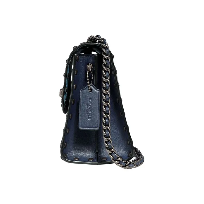 COACH Parker Cow Leather Leather Chain Bag Shoulder Bag Chain Bag Crossbody Bag Small Size Women's Dark Blue-1