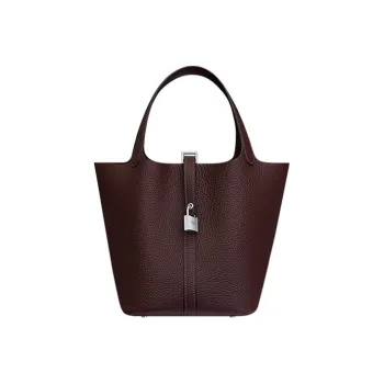 HERMES Picotin Cow Leather Basket Bag Handbag Bucket Bag Women's 0G Rouge Sellier Saddle Red