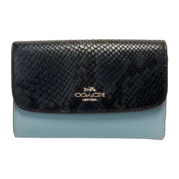 COACH Envelope Snake Skin Pattern Leather Wallets Clutches Women's Blue