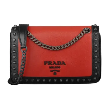 PRADA Leather Small Square Bag Crossbody Bag Shoulder Bag Women's Red & Black
