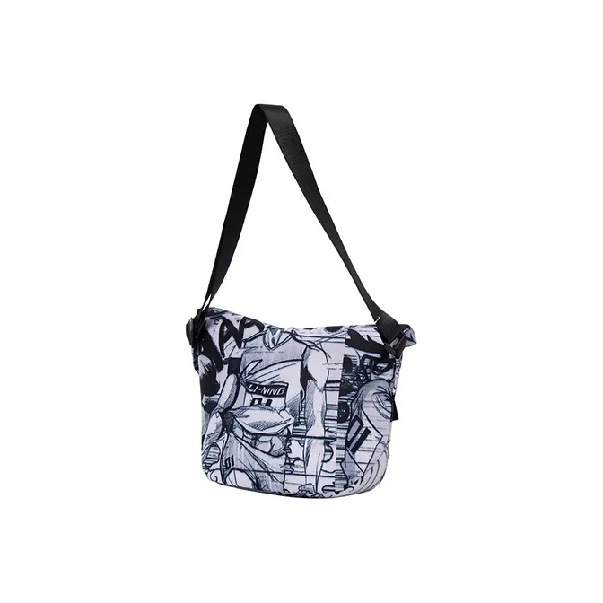 LiNing Polyester Sling Bag, Crossbody Bag Regular Unisex Black White Pattern-1