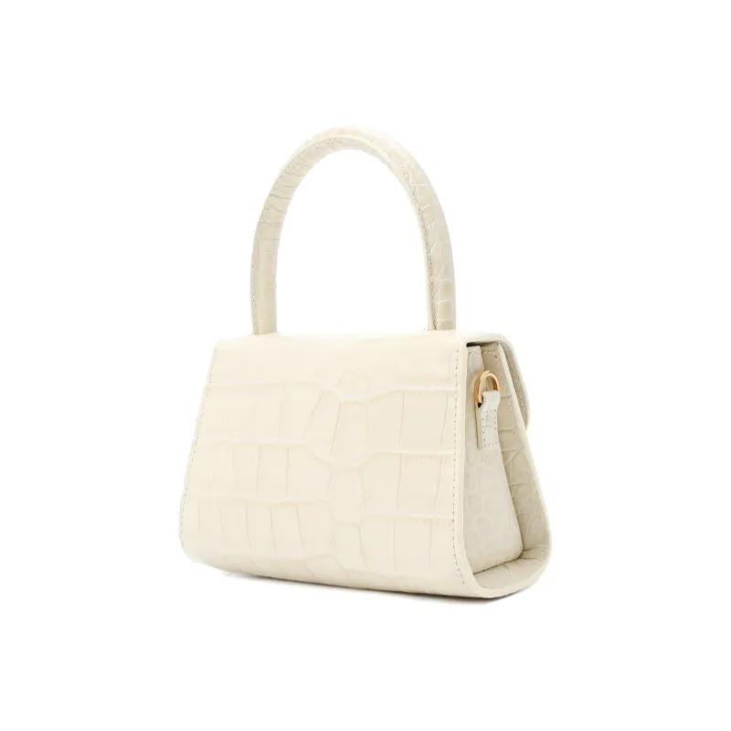 By Far Croco Cow Leather Small Square Bag, Portable Crossbody Bag, Shoulder Bag Mini Women's Cream White-2
