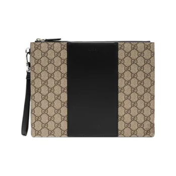 GUCCI Canvas With Leather Clutch Men's Ebony & Black
