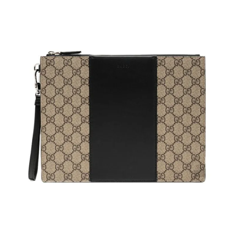 GUCCI Canvas With Leather Clutch Men's Ebony & Black-0