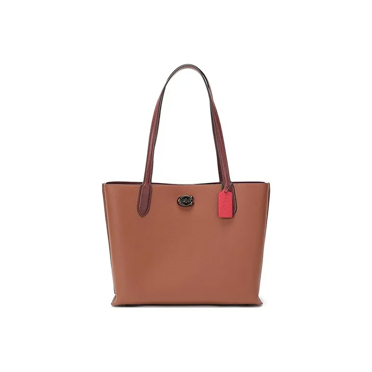 COACH Willow Leather Tote Bag, Shopping Bag, Shoulder Bag Regular Women's Saddles Brown-0
