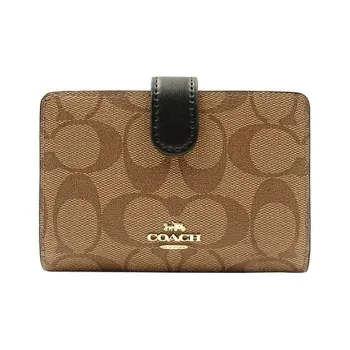 COACH Corner Zip Pvc Coin Purse Card Holder Wallet Women's Brown & Black