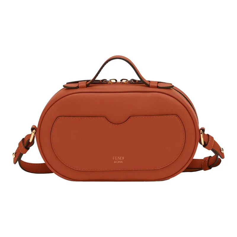 FENDI Leather Patchwork Suede Oval Camera Bag Shoulder Bag Crossbody Bag Handbag Mini Women's Brown-2