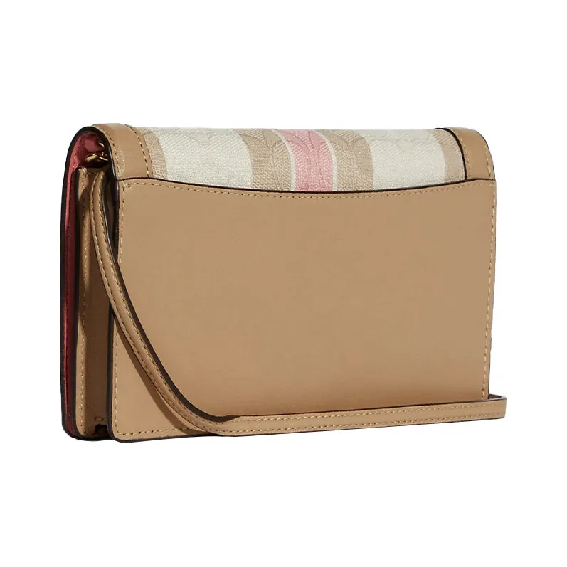 COACH Jacquard Canvas With Leather Small Square Bag, Crossbody Bag Trumpets Women's Khaki & Multicolor Stripes-1