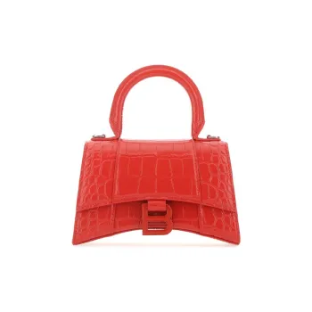 Balenciaga Hourglass Crocodile Embossed Calfskin Handbag Mini Women's Red