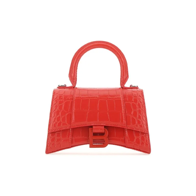 Balenciaga Hourglass Crocodile Embossed Calfskin Handbag Mini Women's Red-0