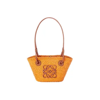 LOEWE Basket Iraque Palm Fiber/Cow Leather Basket Bag Shoulder Bag Tote Bag Shopping Bag Handbag Mini Women's Orange