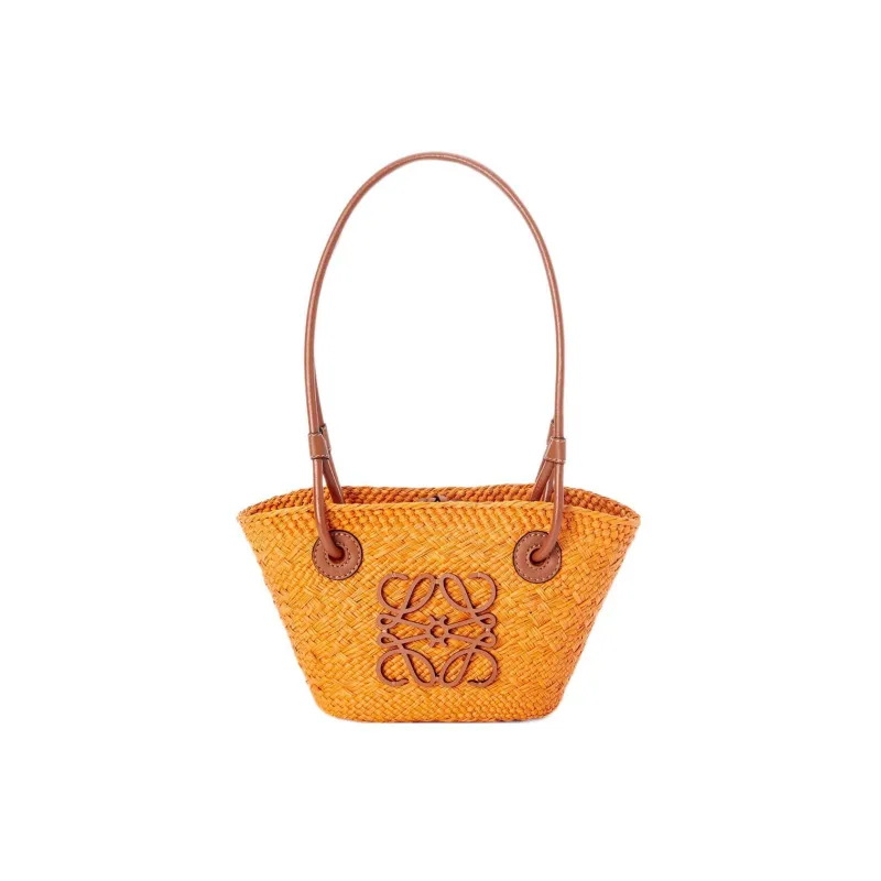 LOEWE Basket Iraque Palm Fiber/Cow Leather Basket Bag Shoulder Bag Tote Bag Shopping Bag Handbag Mini Women's Orange-0