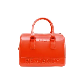 Furla Candy Polyurethane Boston Bag Shoulder Bag Crossbody Bag Handbag Medium Size Women's Orange Red