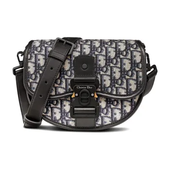 DIOR GallopOBLIQUE Jacquard Fabric Patchwork Cow Leather Messenger Bag Shoulder Bag Crossbody Bag Men's Beige & Black
