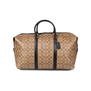 COACH Trekker Canvas With Leather Crossbody Bag Travel Bag Handbag Large Size Men's Khaki Monogram Color