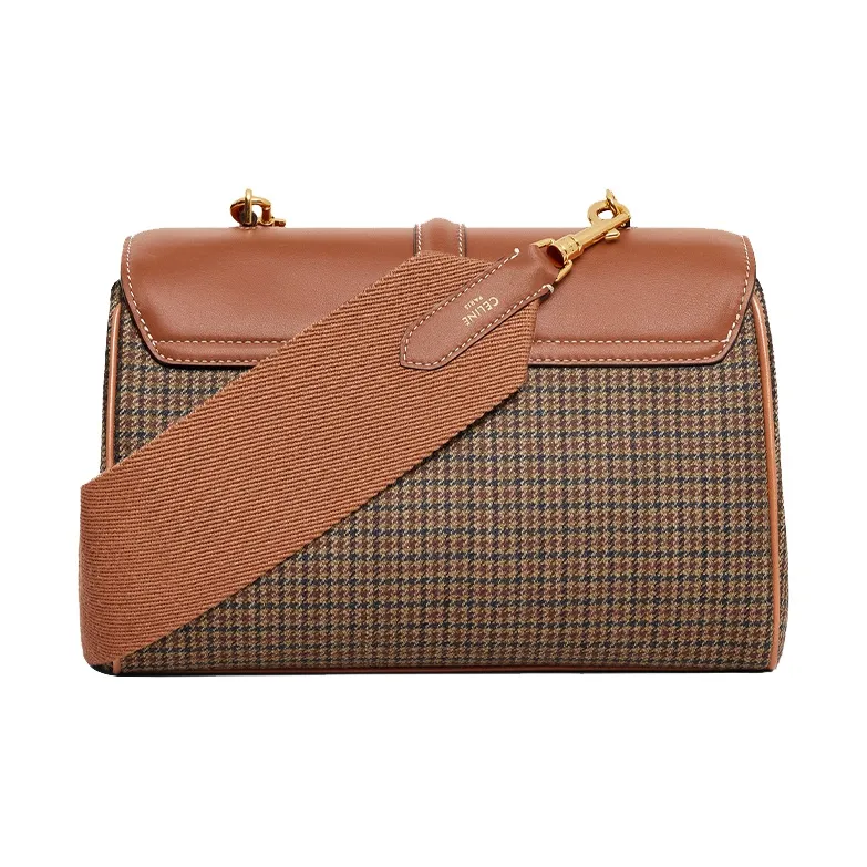 CELINE 16 Plaid Velvet Fabric With Calfskin Shoulder Bag Crossbody Bag Women's Beige/Tan-2
