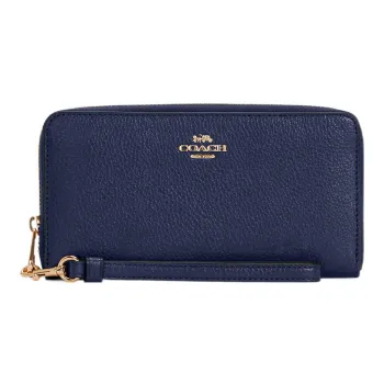 COACH Zip Around Pebbled Leather Handheld Trunk Wallet Women's Cobalt Blue