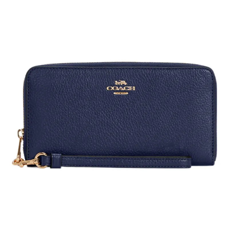COACH Zip Around Pebbled Leather Handheld Trunk Wallet Women's Cobalt Blue-0