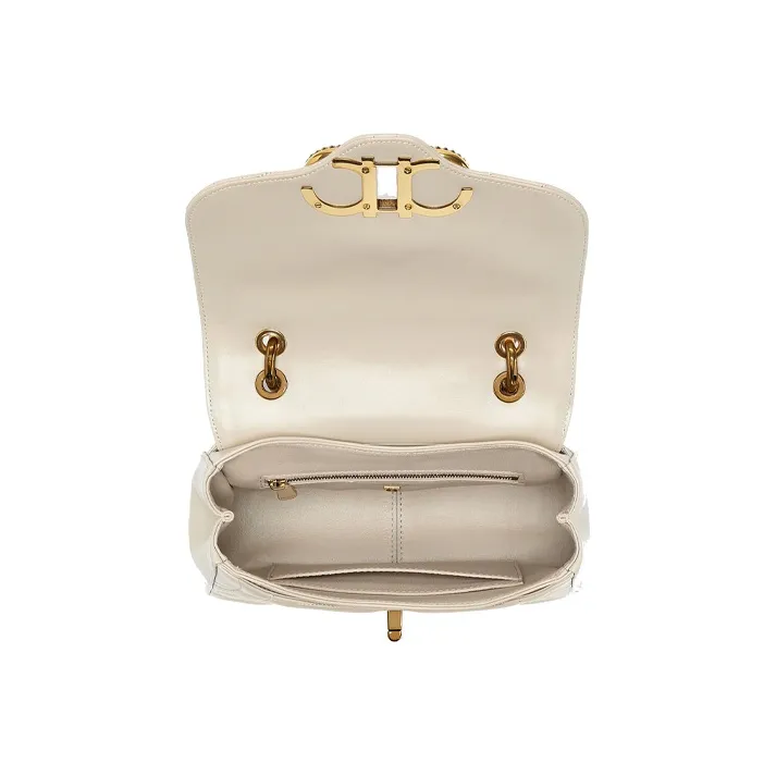 FERRAGAMO GANCINI Calfskin Camera Bag Portable Crossbody Bag Shoulder Bag Small Size Women's Ivory/Peony White-2
