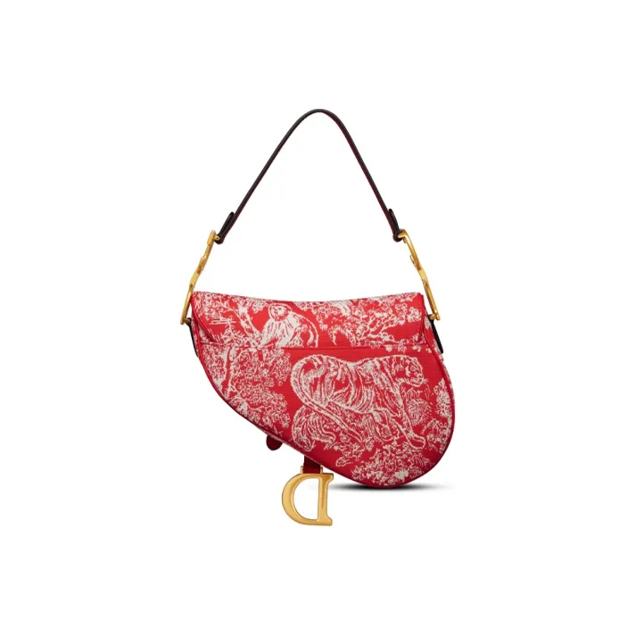 DIOR Saddle Jacquard Fabric One Shoulder Handbags Women's Red & Eggplant Purple-1