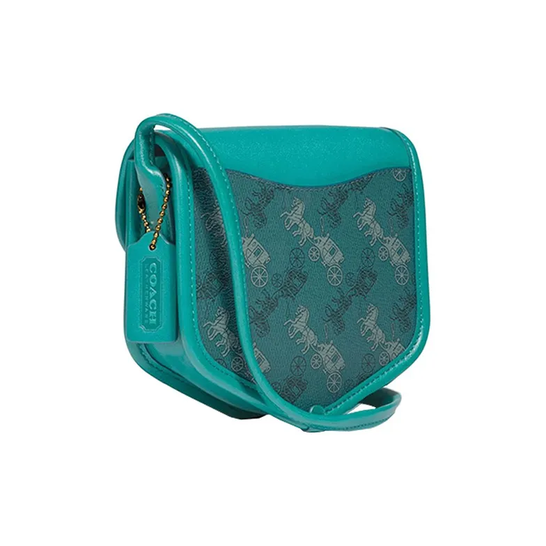 COACH Turnlock Leather Shoulder Bag, Crossbody Bag Small Size Women's Lake Green-1
