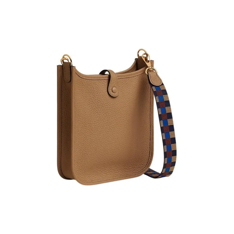 HERMES Evelyne Clemence Bullock Leather Shoulder Bag Crossbody Bag Mini Women's Gold/Milk Tea Brown-1