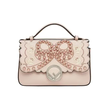 FENDI Multicolor Cow Leather Shoulder Bag 2 in 1 Handbag Women's Light Pink/Elephant Gray