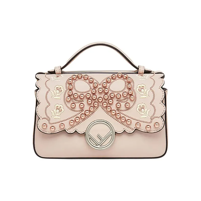 FENDI Multicolor Cow Leather Shoulder Bag 2 in 1 Handbag Women's Light Pink/Elephant Gray-0