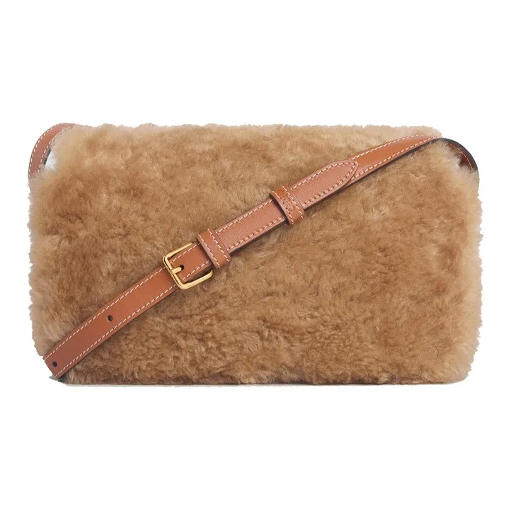 CELINE Triomphe Arc De Triomphe Shearling With Cow Leather Shoulder Bag, Handbag, Crossbody Bag Women's Beige-2