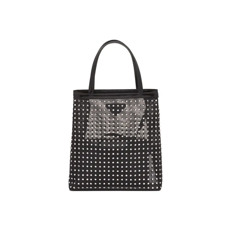 PRADA Fabric Leather Tote Bag Shopping Bag Combo Bag Handbag Small Size Women's Black-2